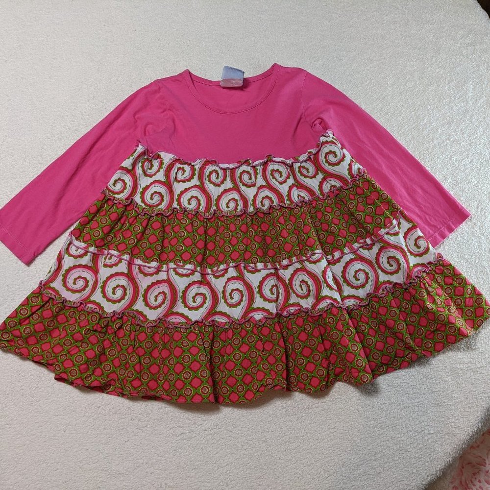 2/20*Three Sister Pink Tiered Mixed Print Long Sleeved Dress - size 4